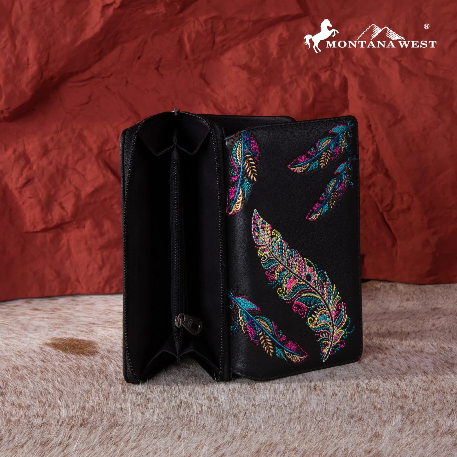 Montana West Feather Embroidered Wallet
