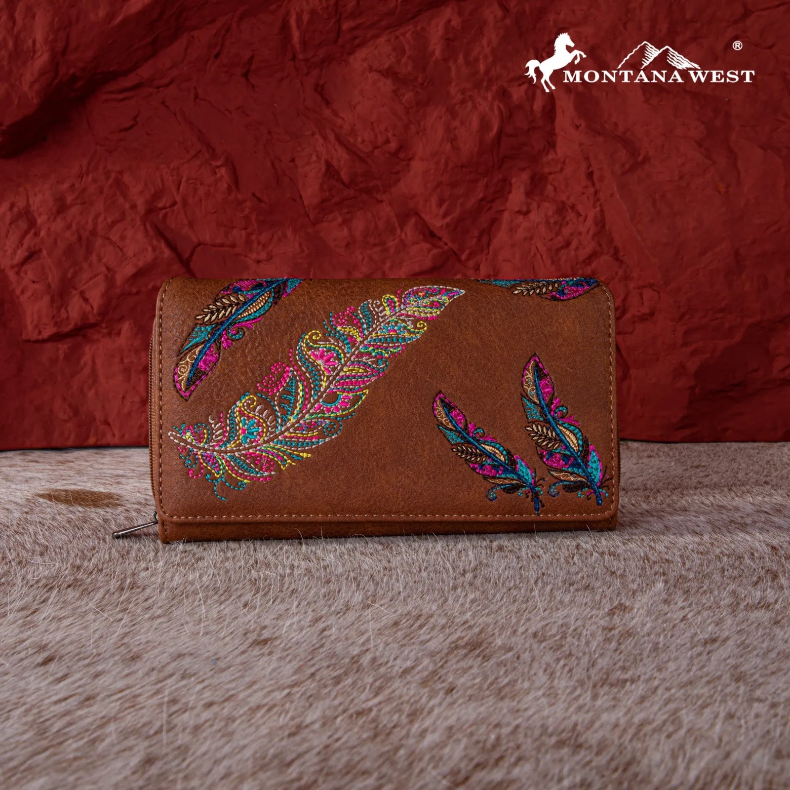 Montana West Feather Embroidered Wallet