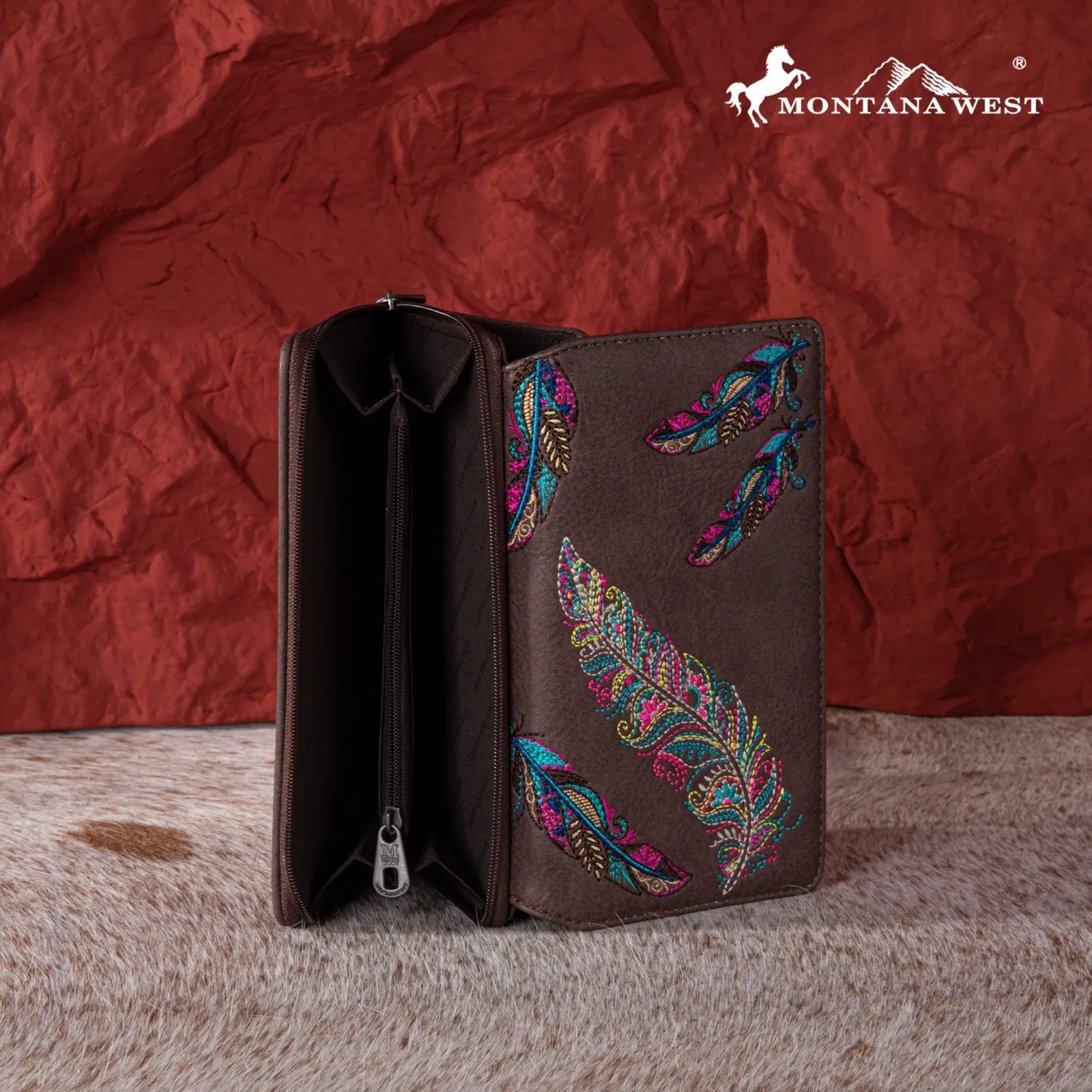 Montana West Feather Embroidered Wallet