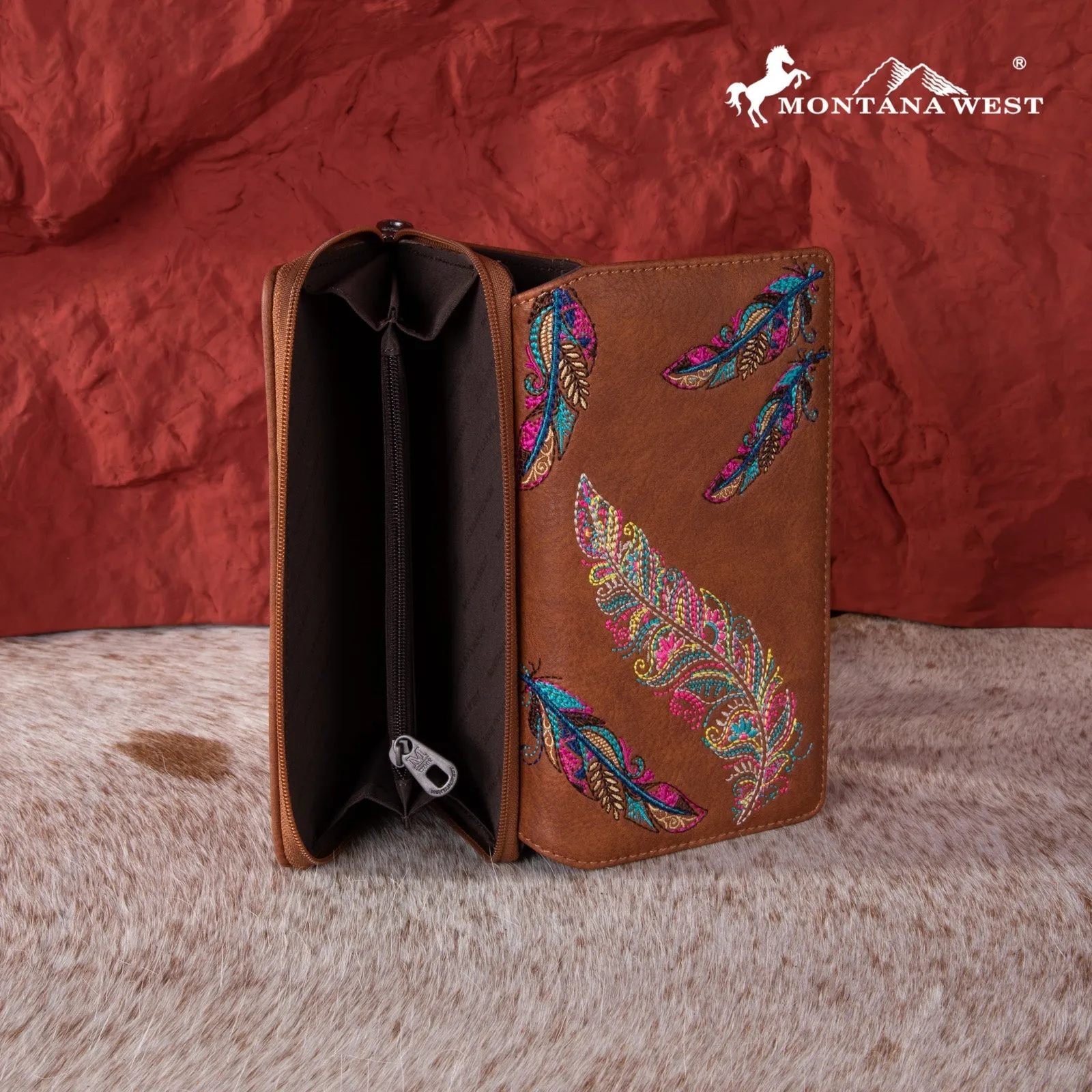 Montana West Feather Embroidered Wallet