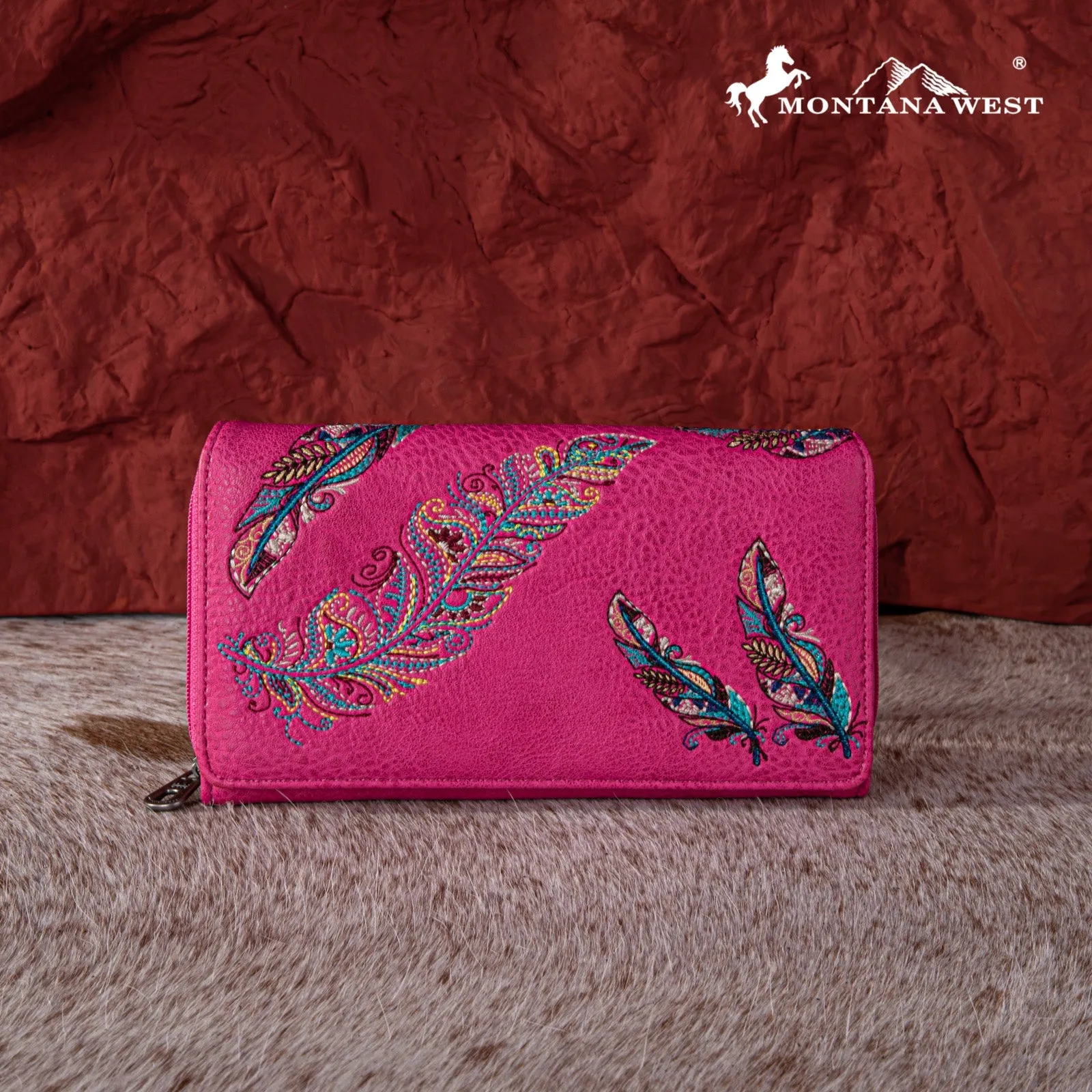 Montana West Feather Embroidered Wallet