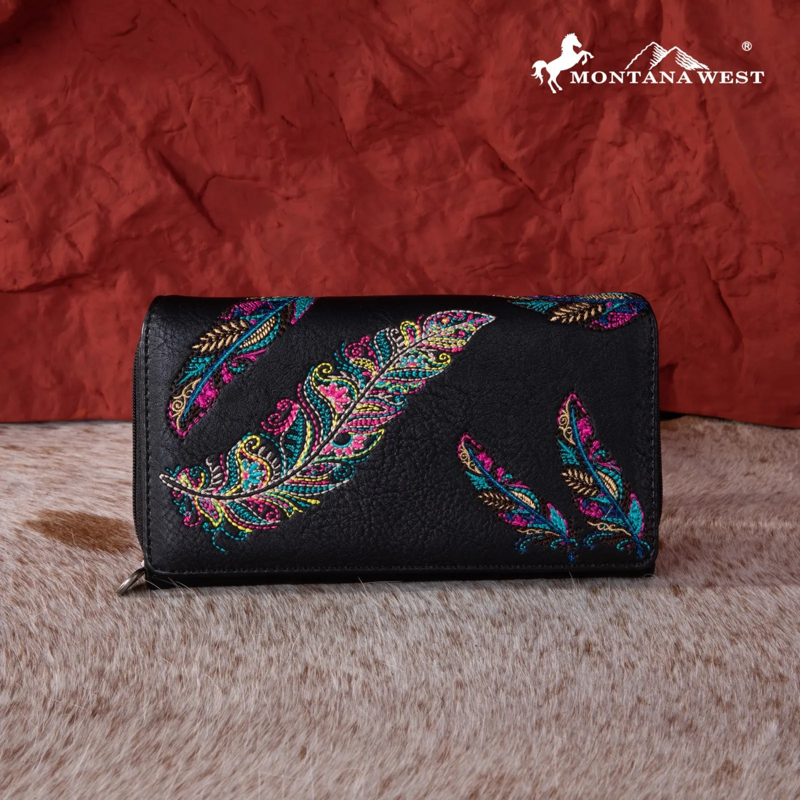 Montana West Feather Embroidered Wallet