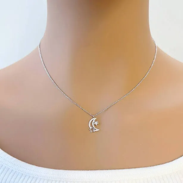 Moon & Star Cubic Zirconia Necklace