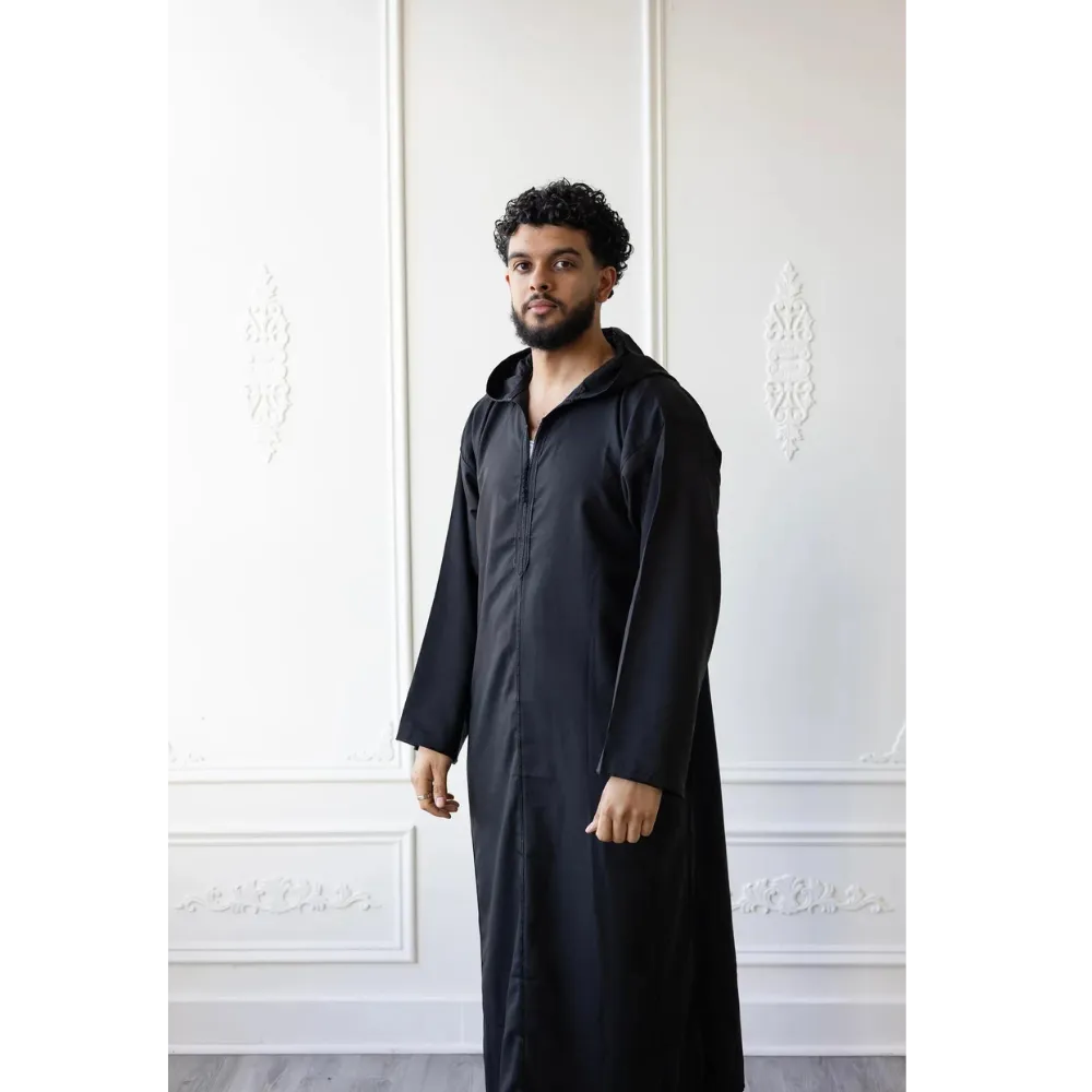 Moroccan Hoodie Thobe (Black)