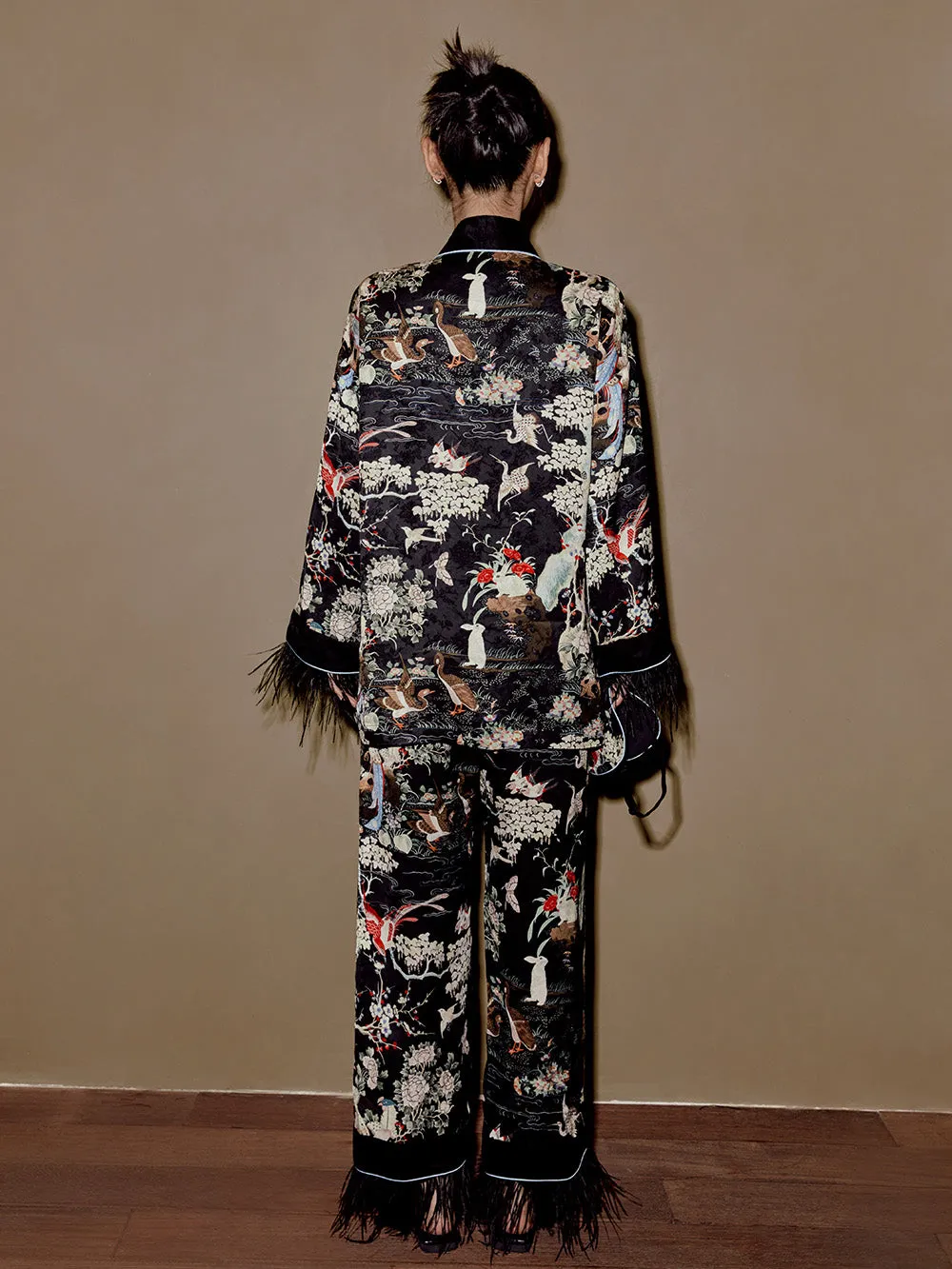 MUKZIN Chinese Style Suit Removable Ostrich Feather High-quality