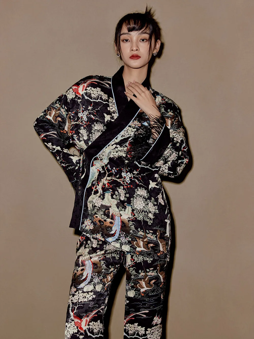 MUKZIN Chinese Style Suit Removable Ostrich Feather High-quality