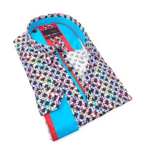Multi Color Button Down Shirt With Blue/Red Trim