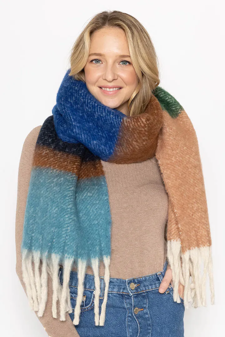 Multi Stripe Cozy Scarf With Fringe