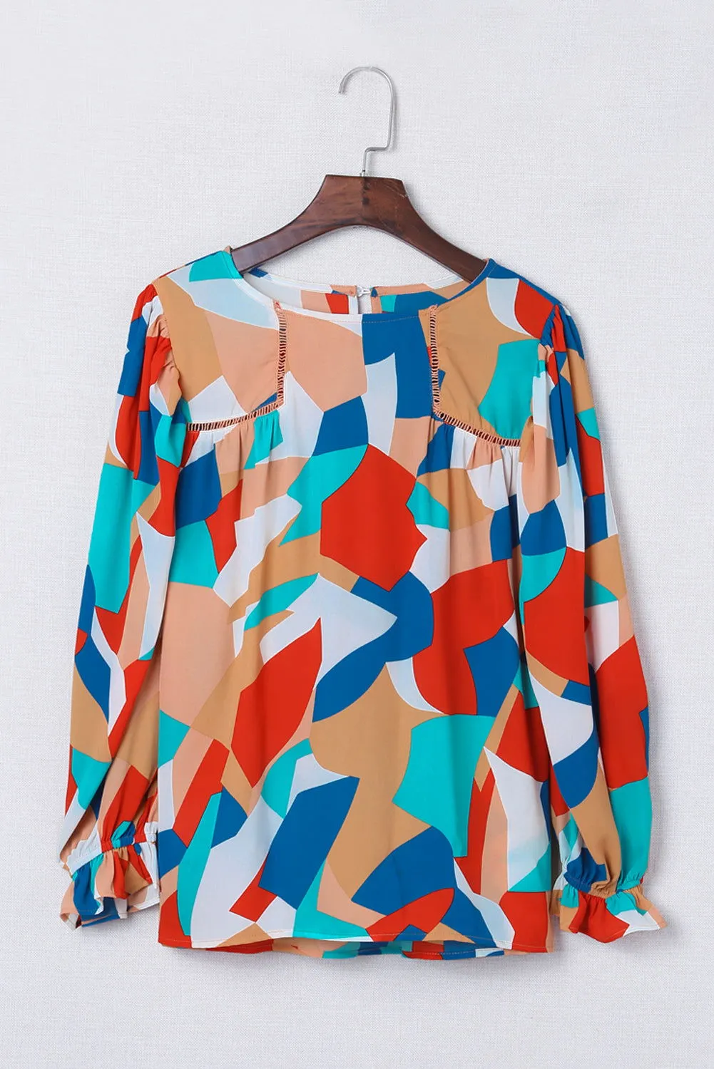 Multicolor Abstract Print Casual Puff Sleeve Blouse
