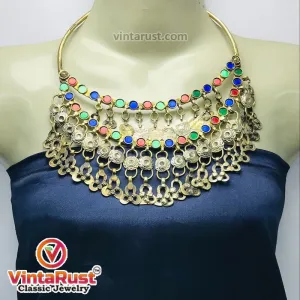 Multicolor Torque Choker With Dangling Tassel