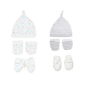Mush Ultra Soft Bamboo Unisex Mittens, Socks & Caps Combo Set for New Born Baby/Kids (Pack of 6, (6-12 Months, Stary Night & Daylight)