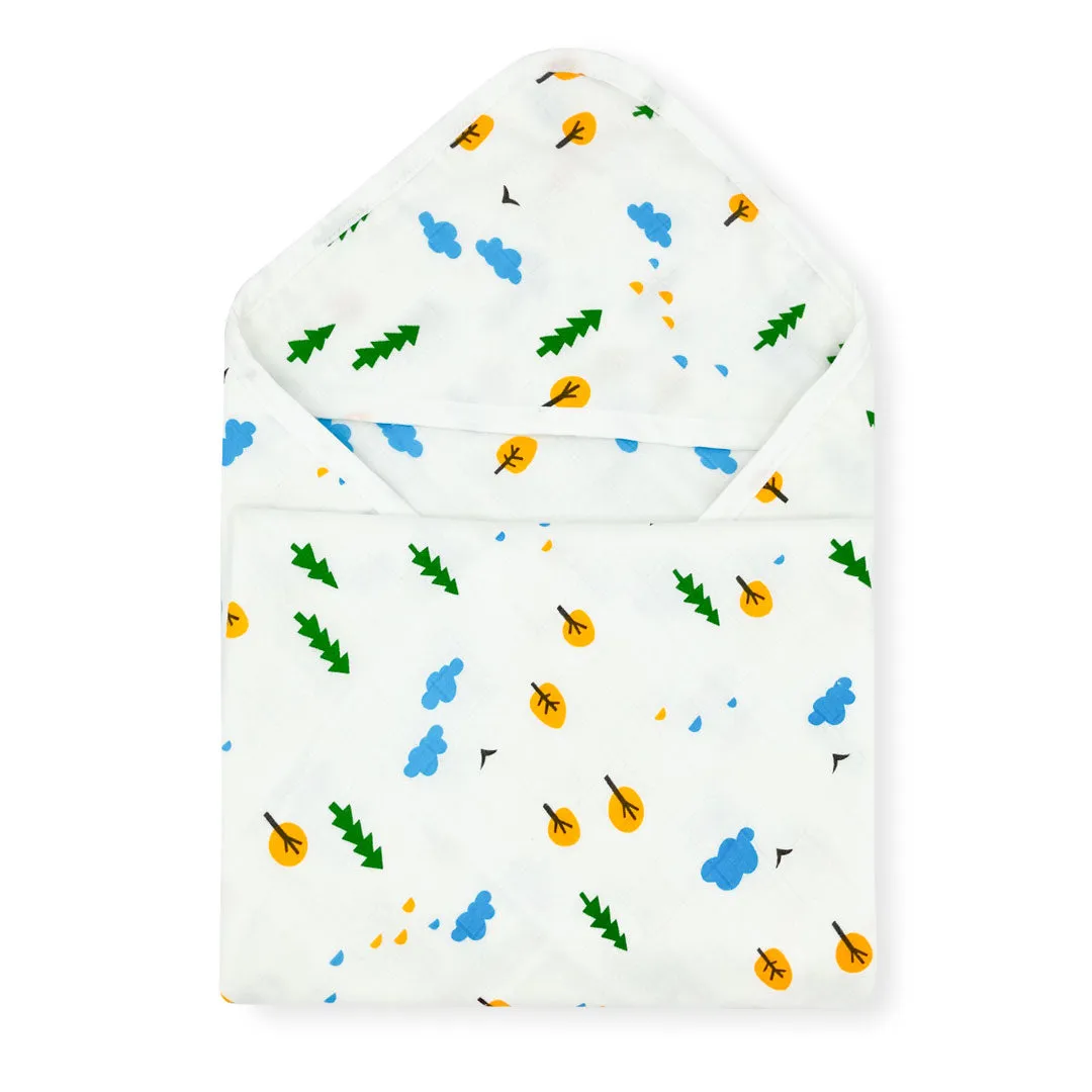 Muslin Hooded Towel/Blanket - 100% Organic Cotton- Tree