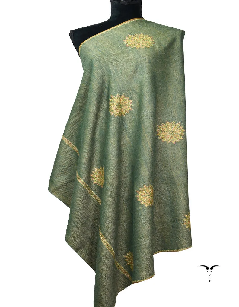 Mustard and Olive Green Embroidery Pashmina Shawl 7136
