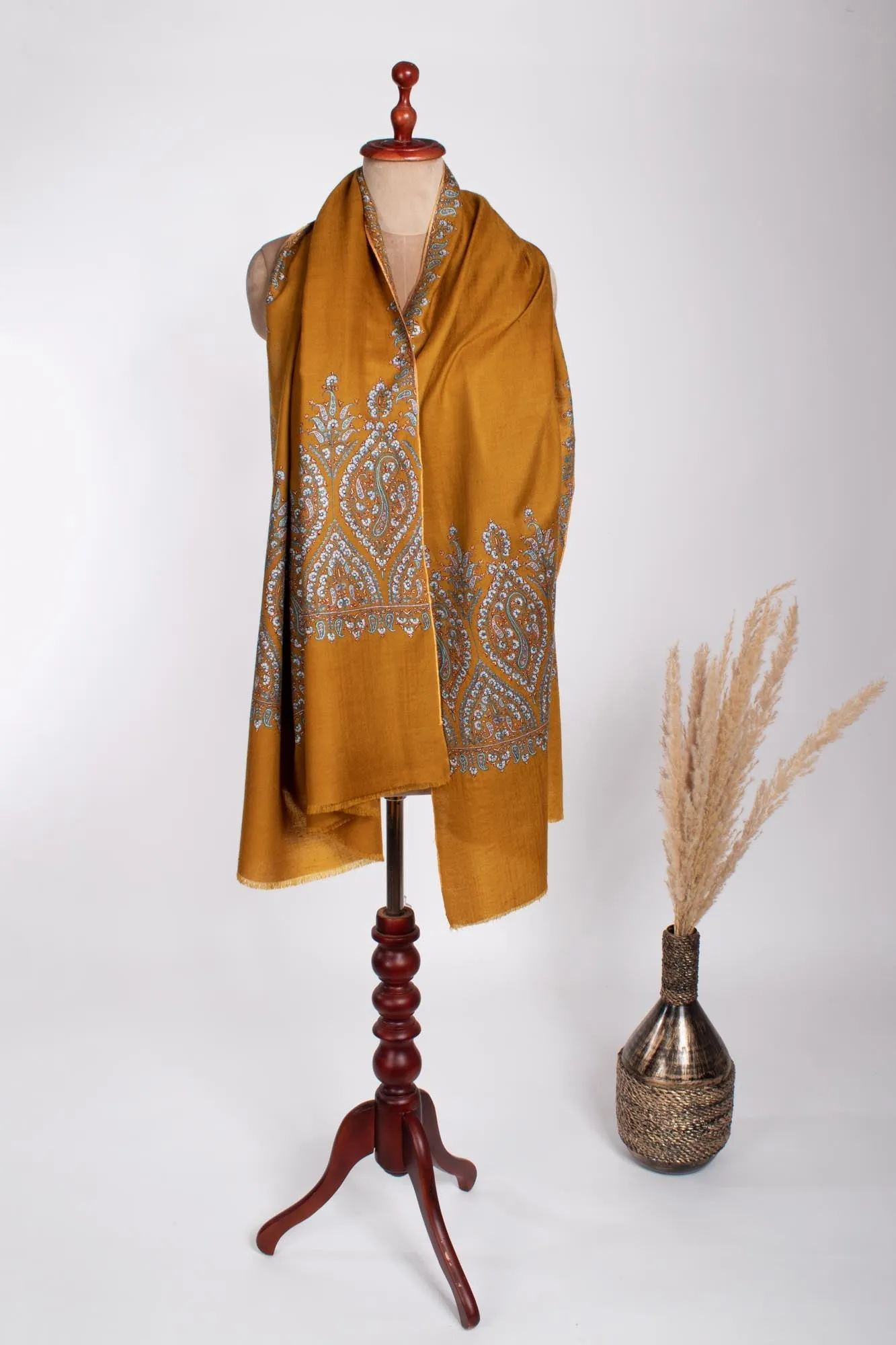 Mustard Artistic Cashmere Wrap Shawl - MOUNTAIN