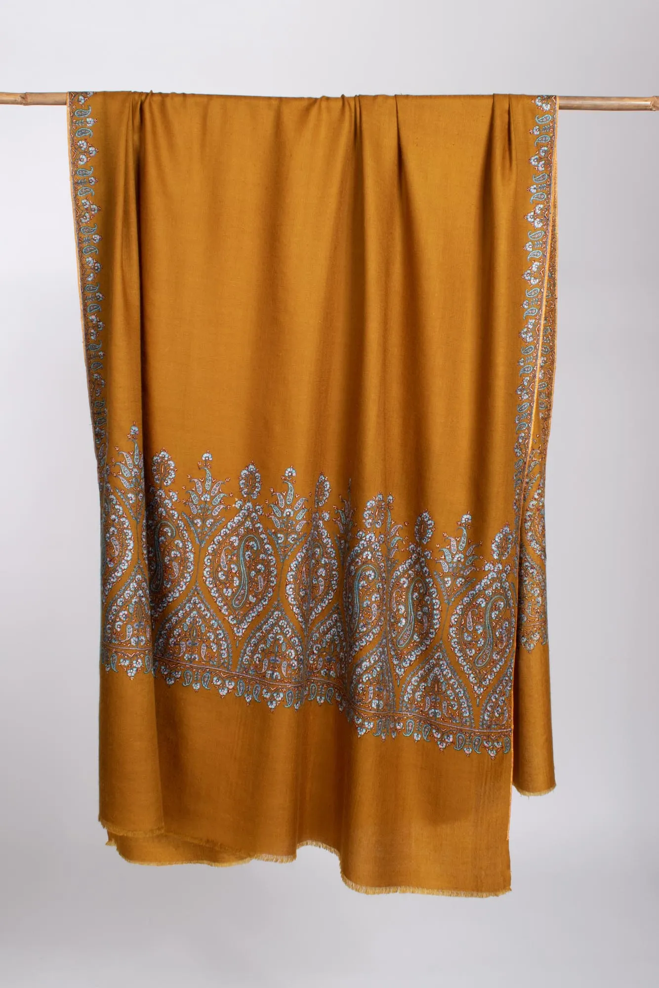 Mustard Artistic Cashmere Wrap Shawl - MOUNTAIN