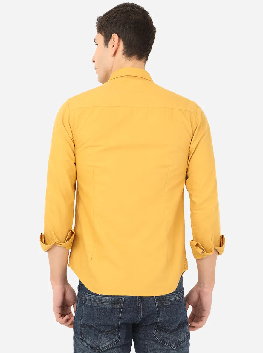 Mustard Yellow Solid Slim Fit Semi Casual Shirt | Greenfibre