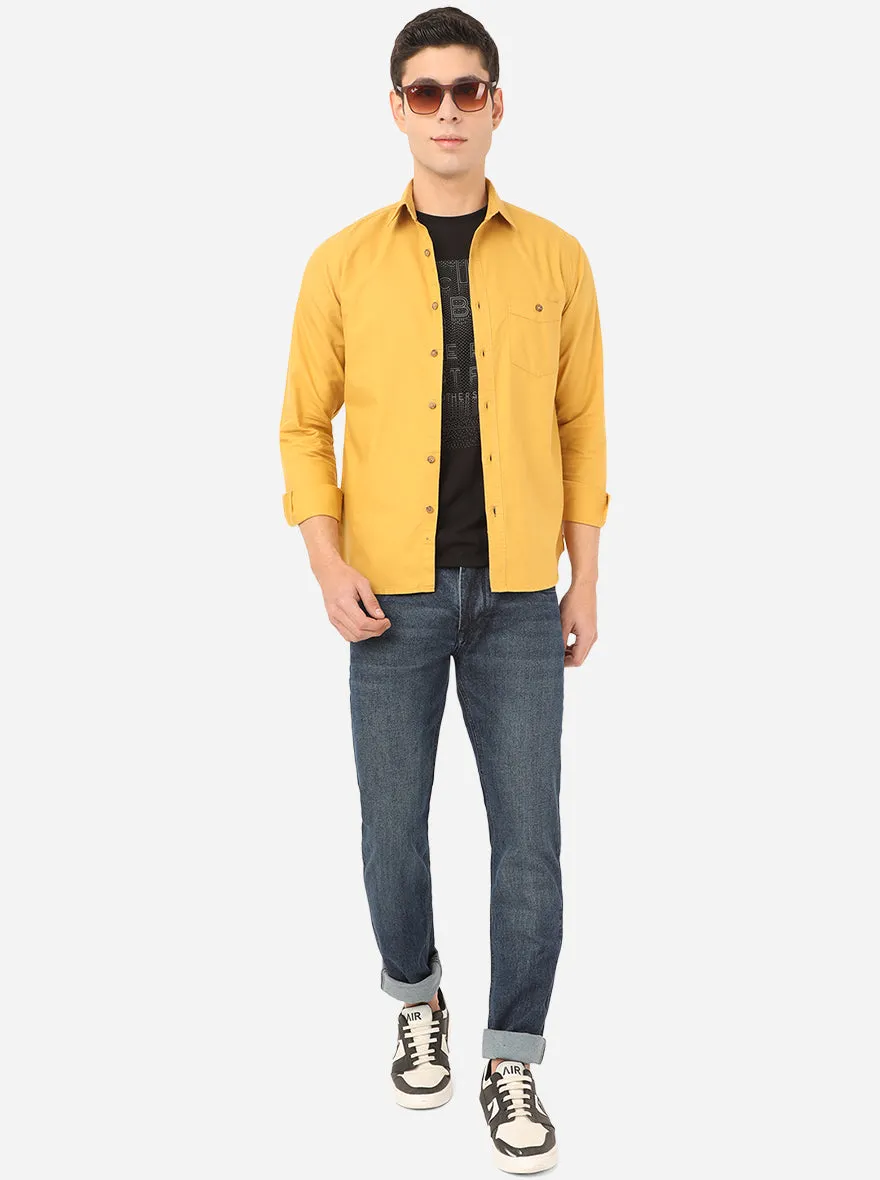 Mustard Yellow Solid Slim Fit Semi Casual Shirt | Greenfibre