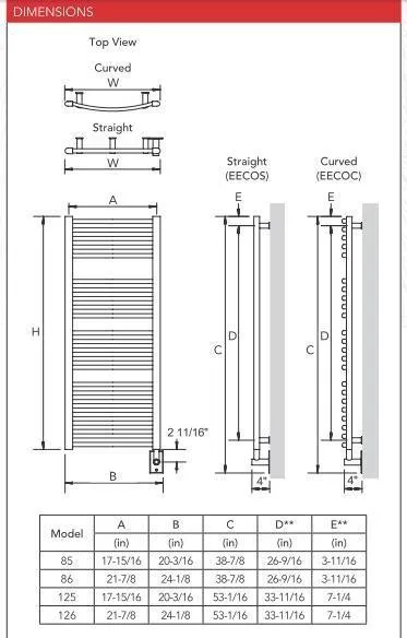 Myson Classic Comfort Avonmore Straight EECOSH85  Hardwired Towel Warmer- 21"w x 39"h