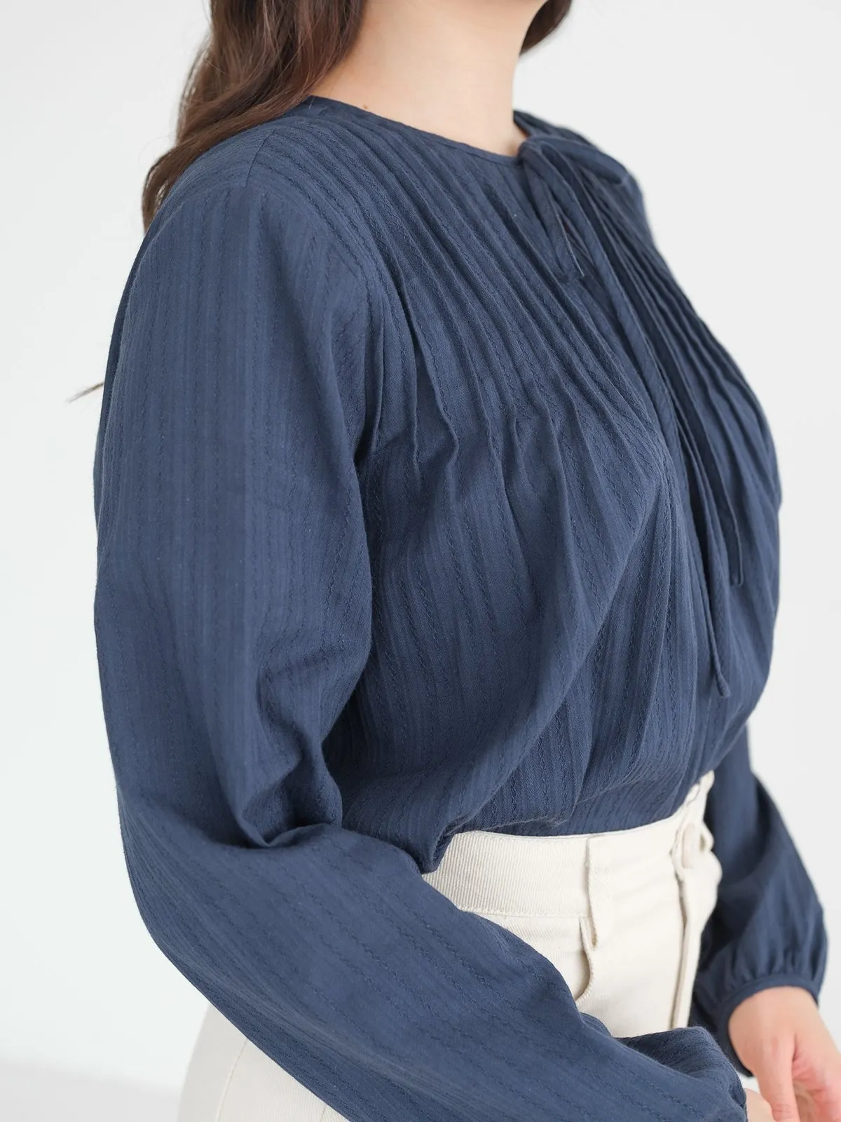 Nala Pintucked Tie Neck Blouse*