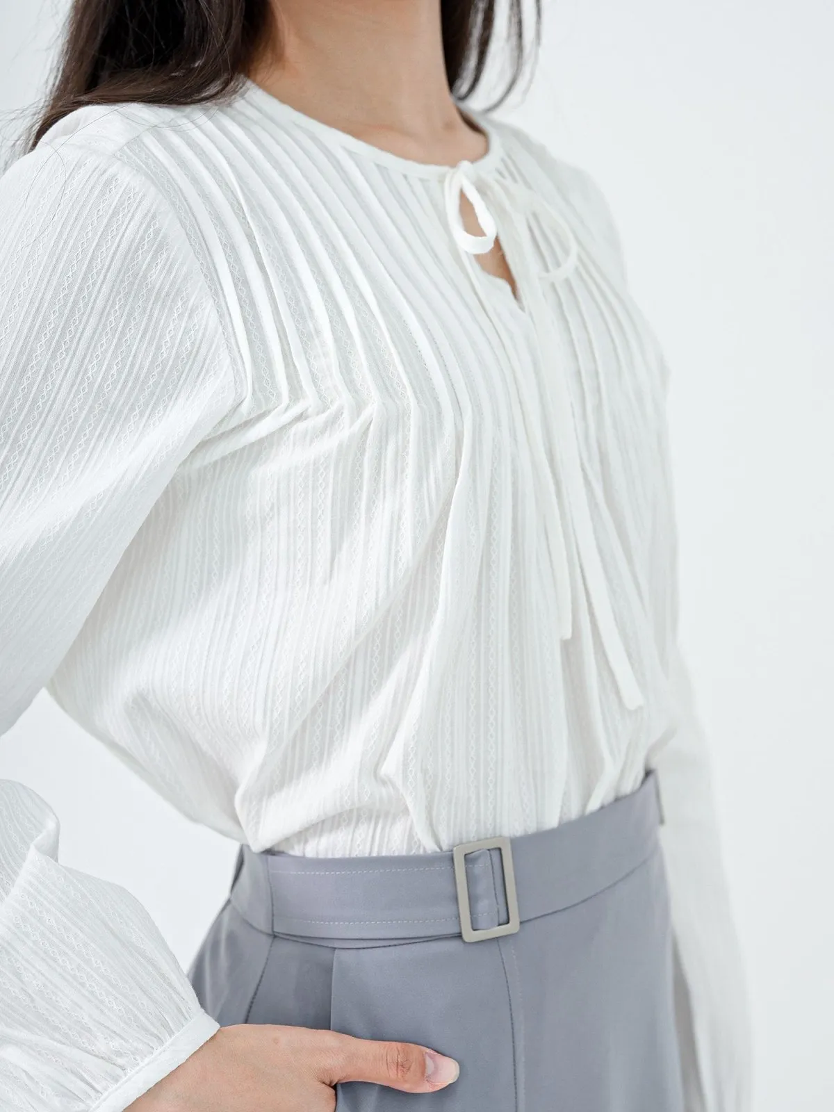 Nala Pintucked Tie Neck Blouse*