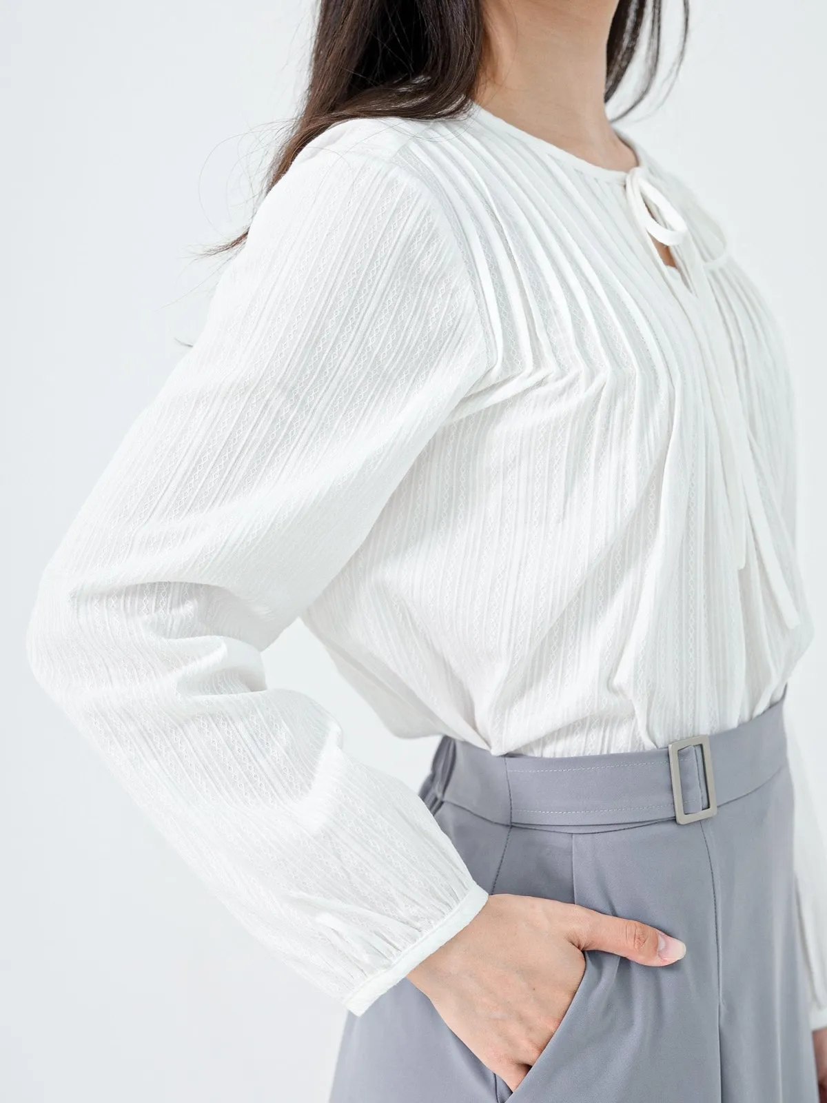 Nala Pintucked Tie Neck Blouse*