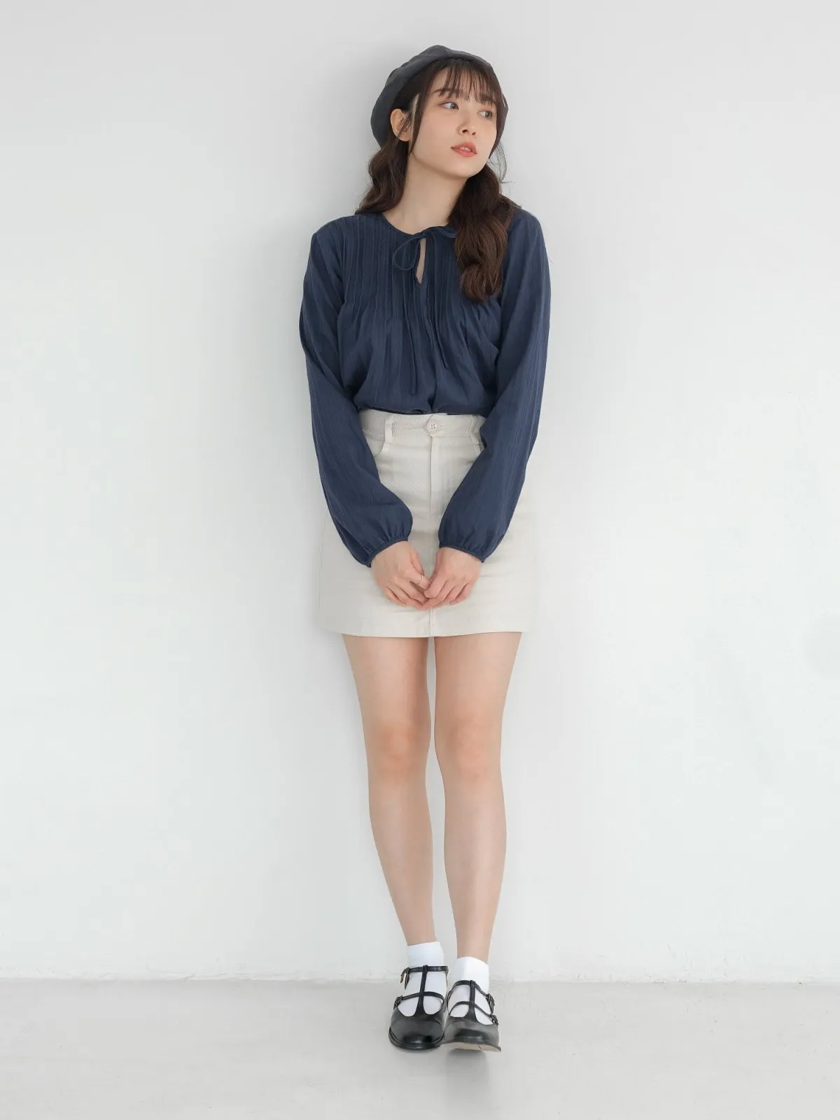 Nala Pintucked Tie Neck Blouse*