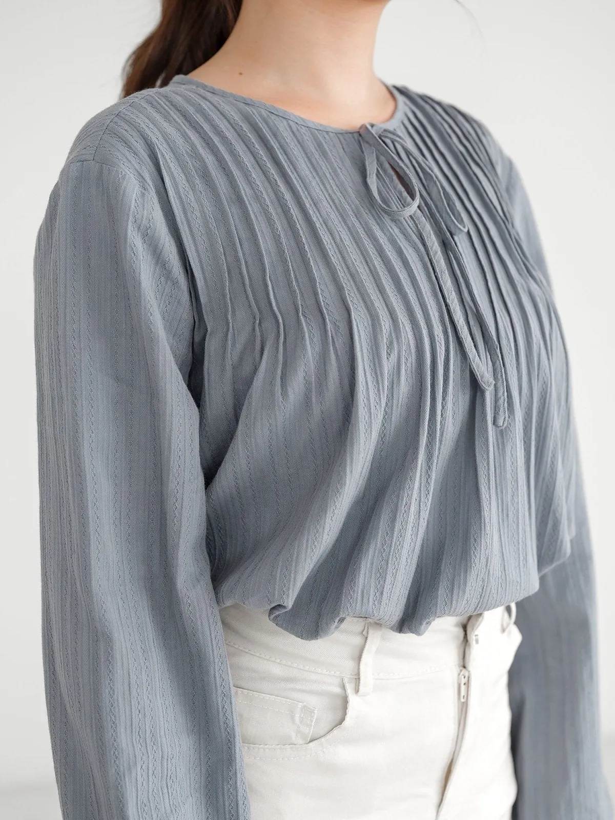 Nala Pintucked Tie Neck Blouse*