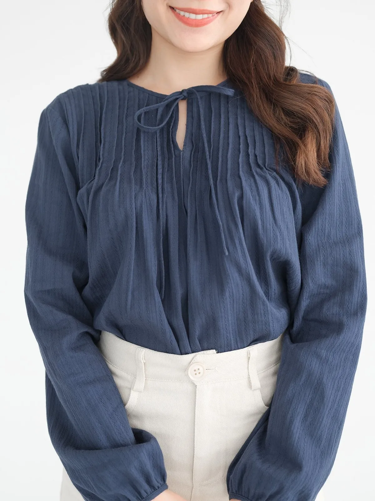 Nala Pintucked Tie Neck Blouse*