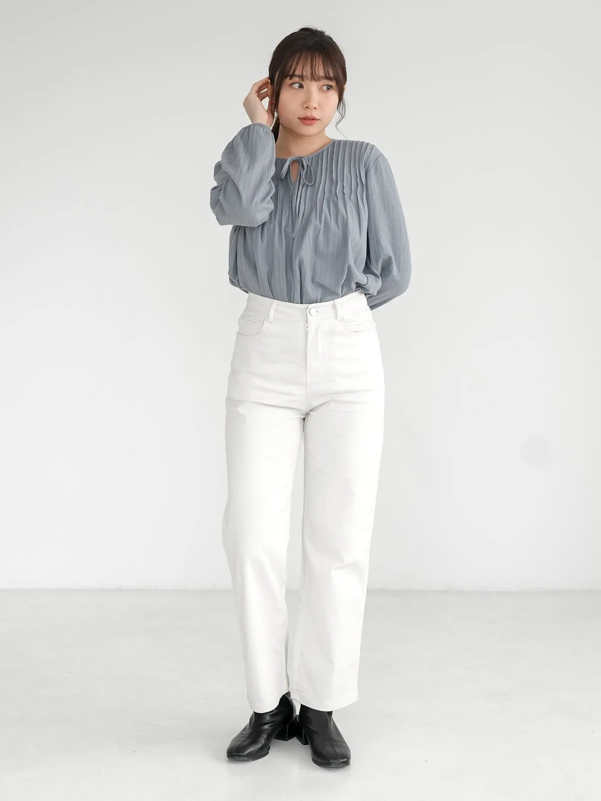 Nala Pintucked Tie Neck Blouse*