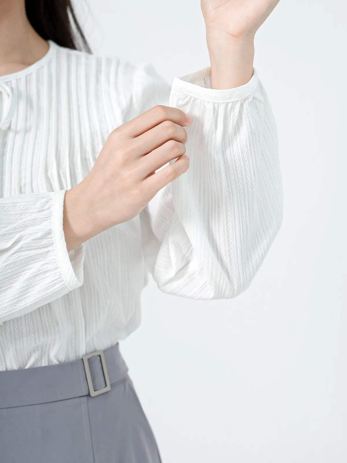 Nala Pintucked Tie Neck Blouse*