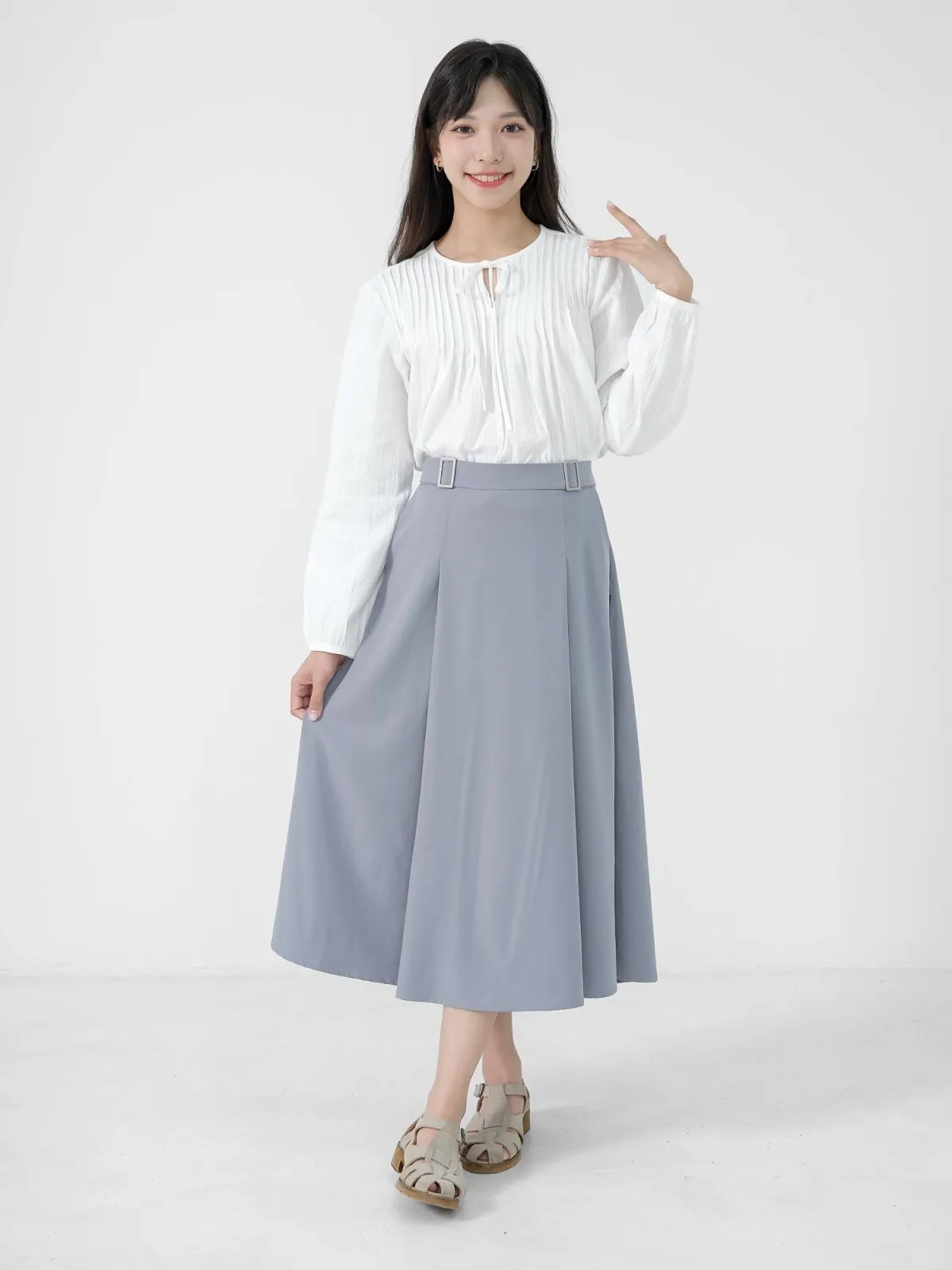 Nala Pintucked Tie Neck Blouse*