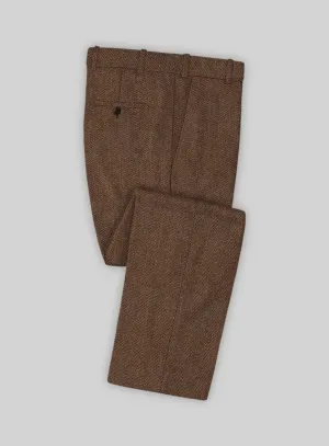 Naples Wide Herringbone Tan Tweed Pants