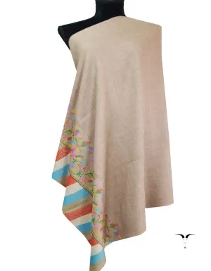 Natural And Maroon Reversible Kani Pashmina Shawl 7505