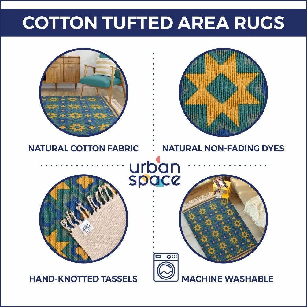 Natural Cotton Printed Rugs / Dhurries / Floor Carpet ,Boho Carpet for bedroom / living room with tassels  (CPRugs_008)