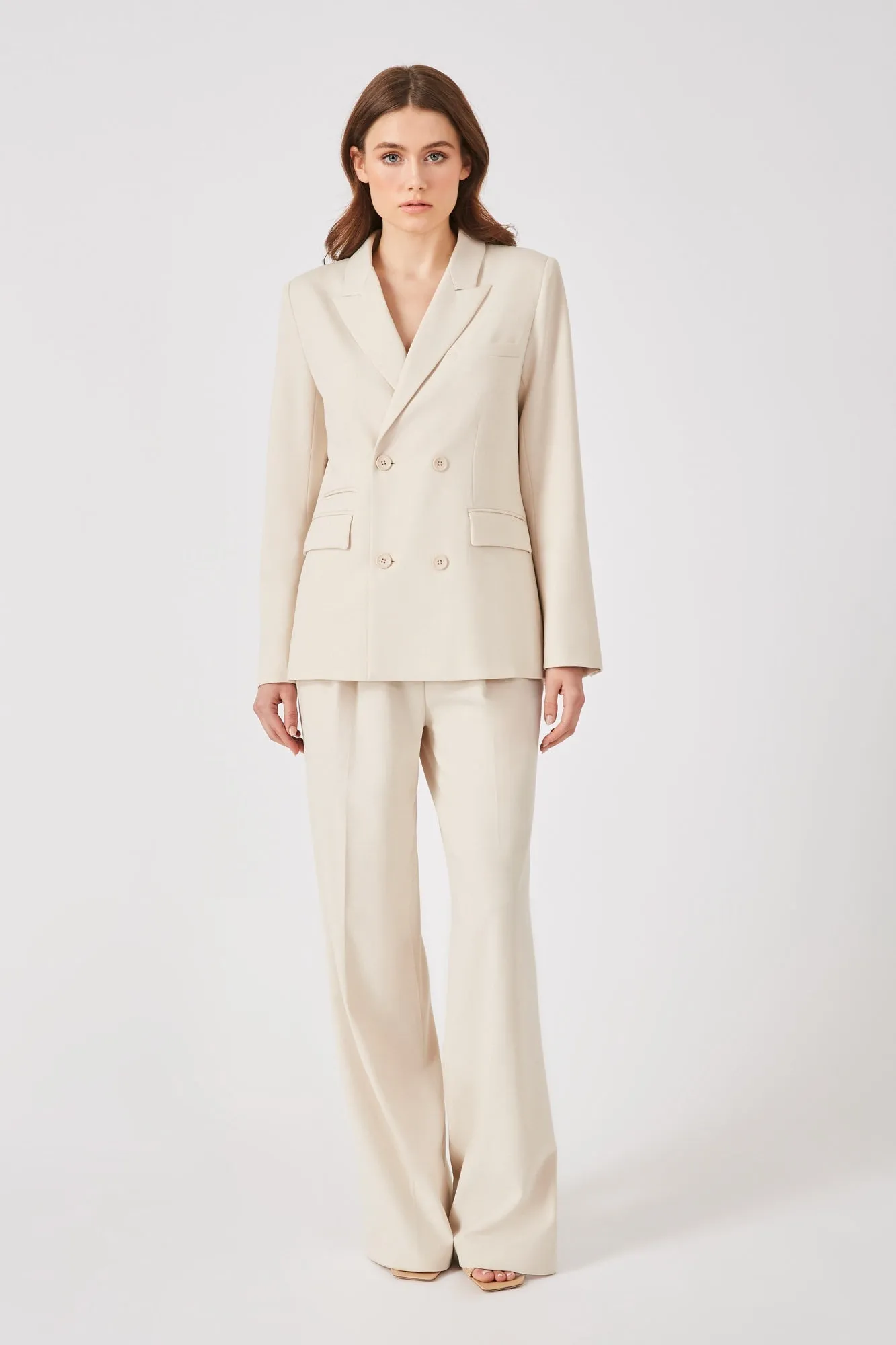 Natural Double-Breasted Viscose Blend Blazer - Grey Ven