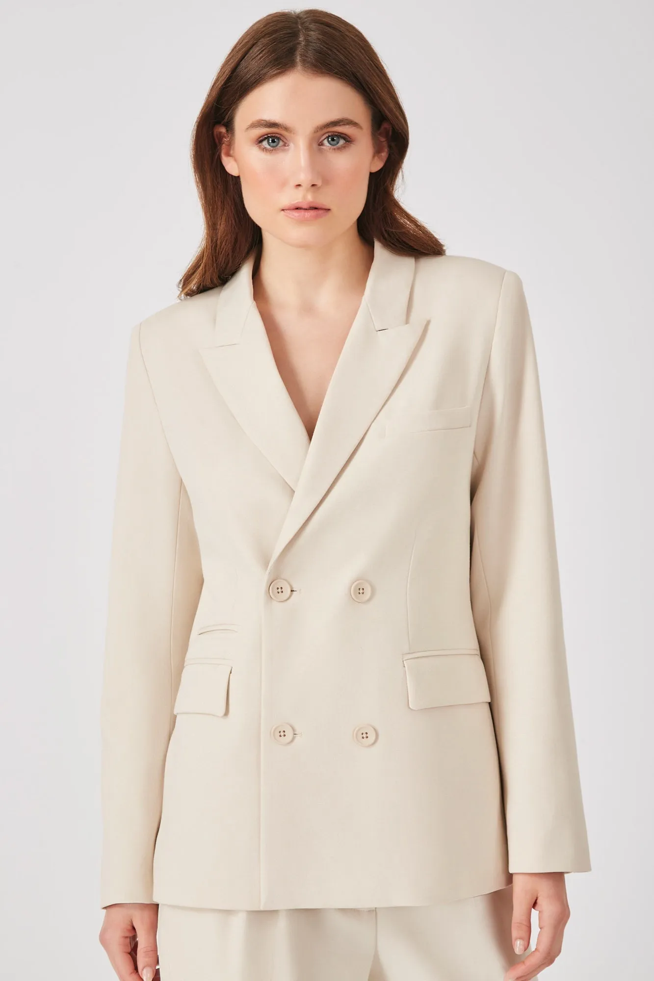 Natural Double-Breasted Viscose Blend Blazer - Grey Ven