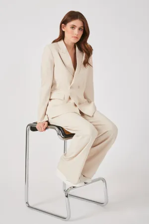 Natural Double-Breasted Viscose Blend Blazer - Grey Ven