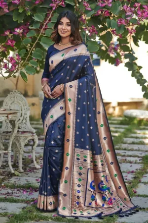 Navy Blue Banarasi Silk  Saree