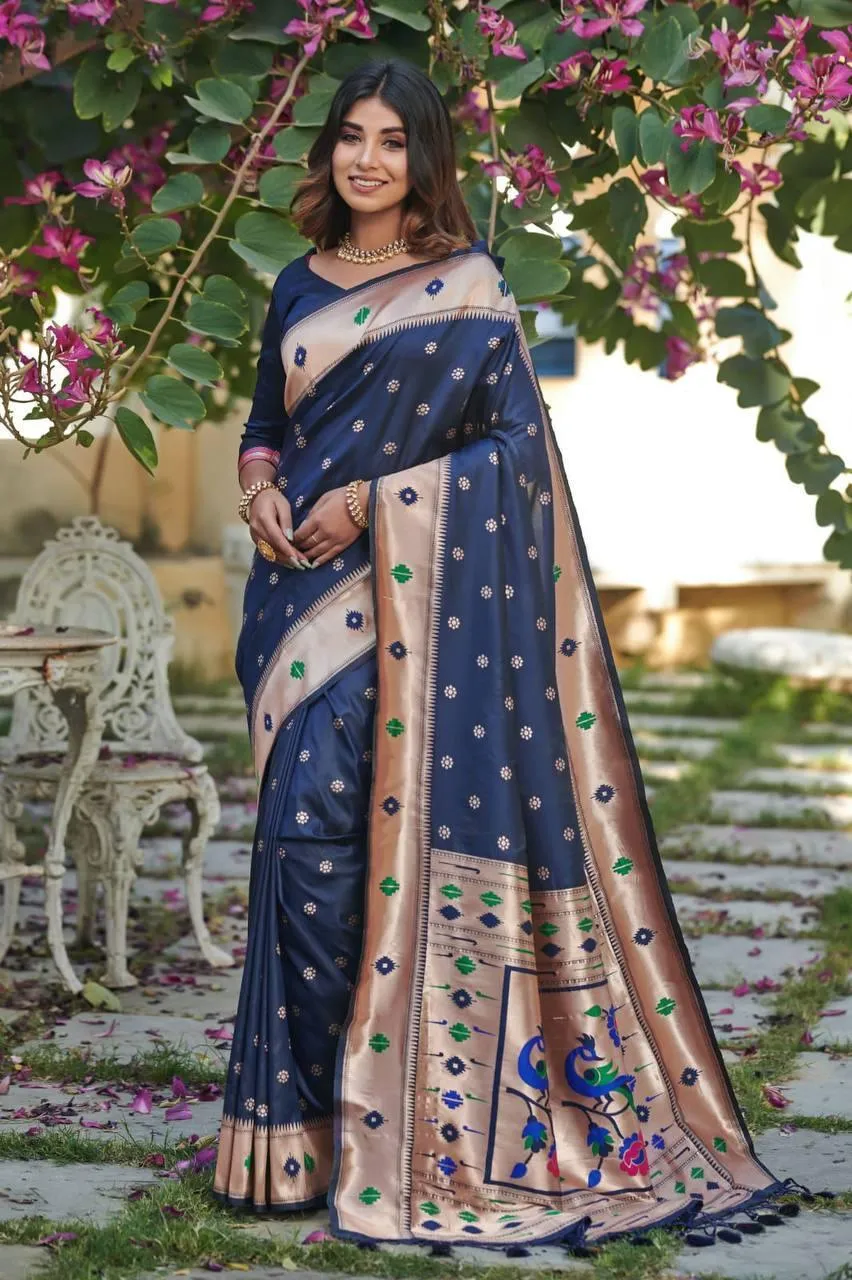 Navy Blue Banarasi Silk  Saree