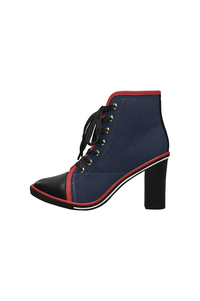 Navy Blue Lace Up Chunky Heel Ankle Booties