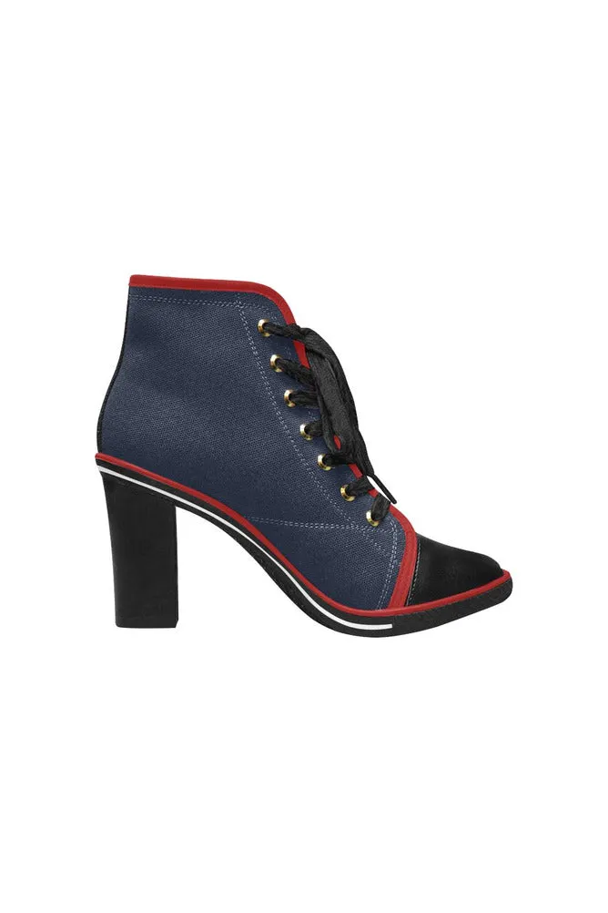 Navy Blue Lace Up Chunky Heel Ankle Booties