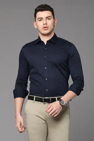 Navy Blue Plain Slim Fit Shirt
