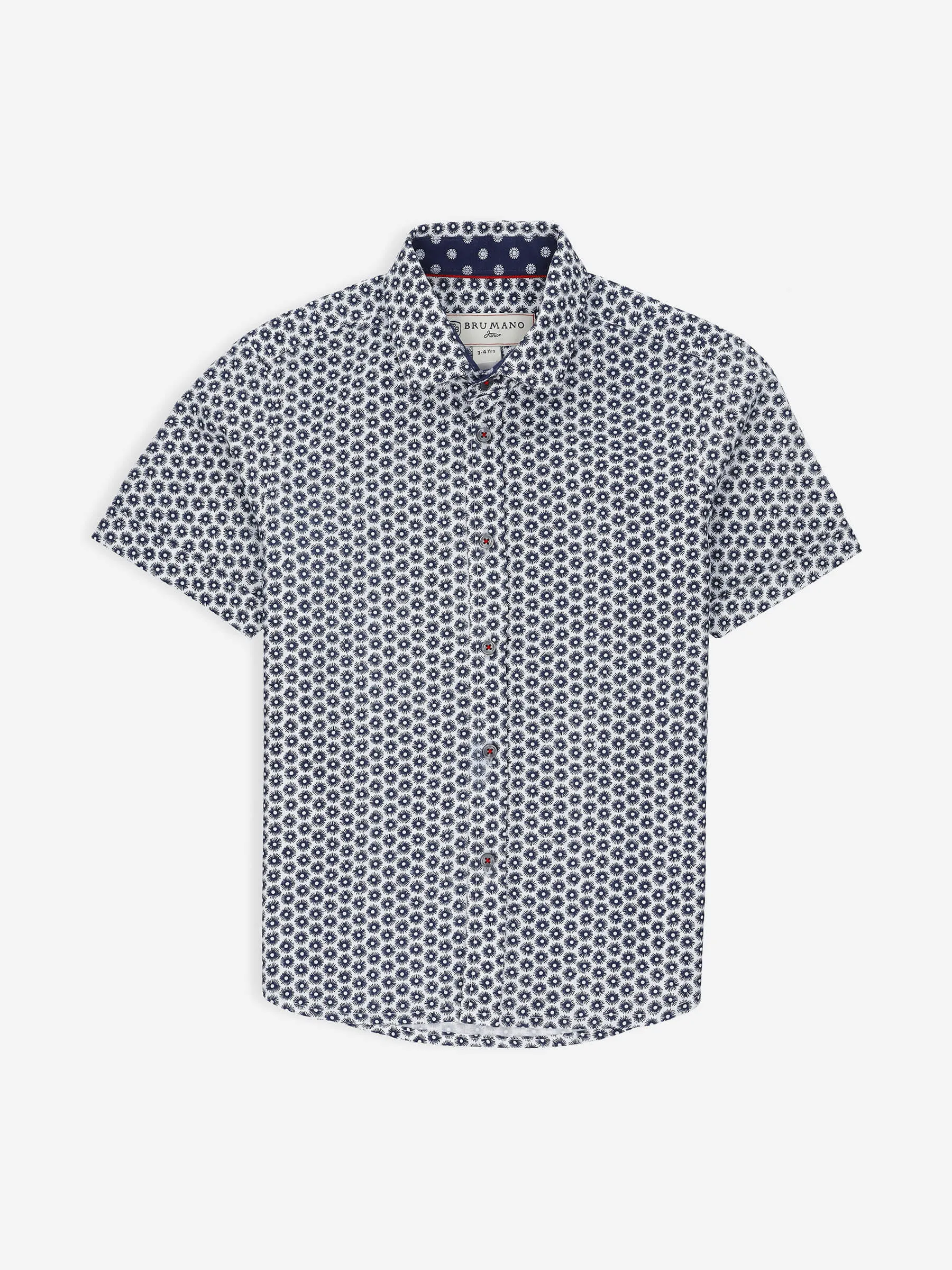 Navy Blue Printed Short Sleeve Casual Shirt