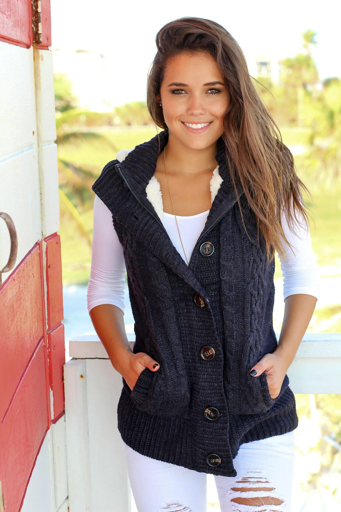 Navy Cable Knit Vest