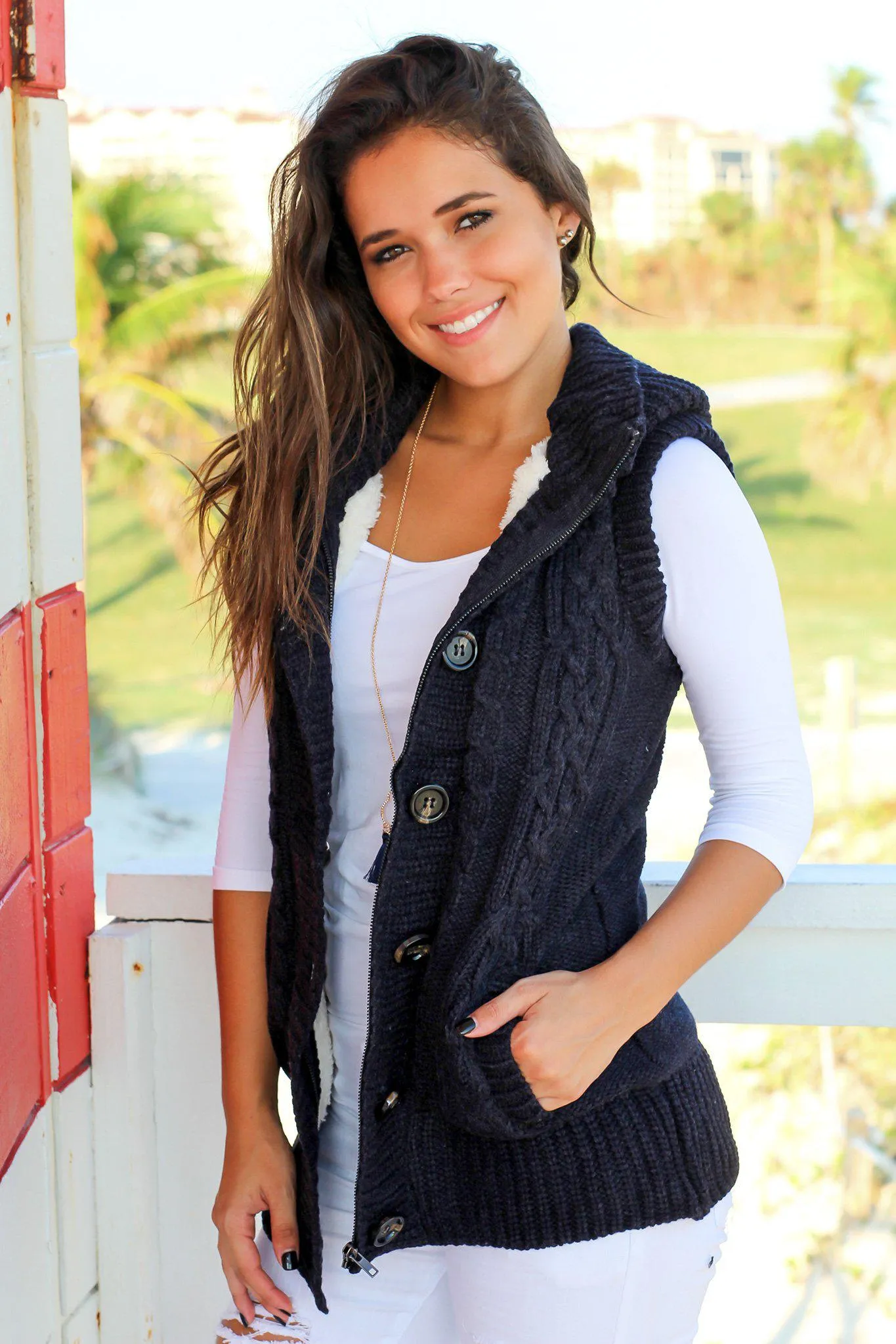 Navy Cable Knit Vest