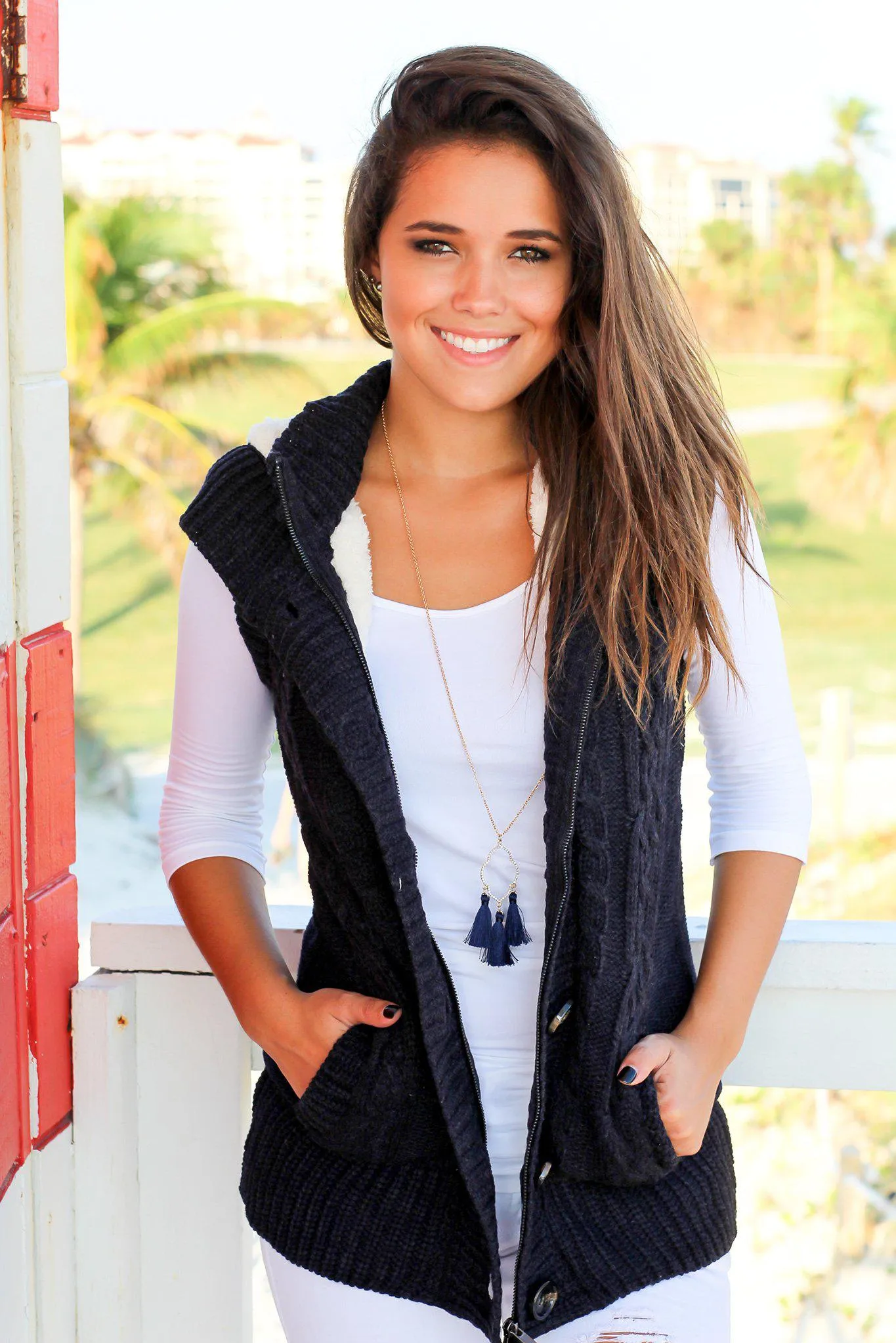 Navy Cable Knit Vest