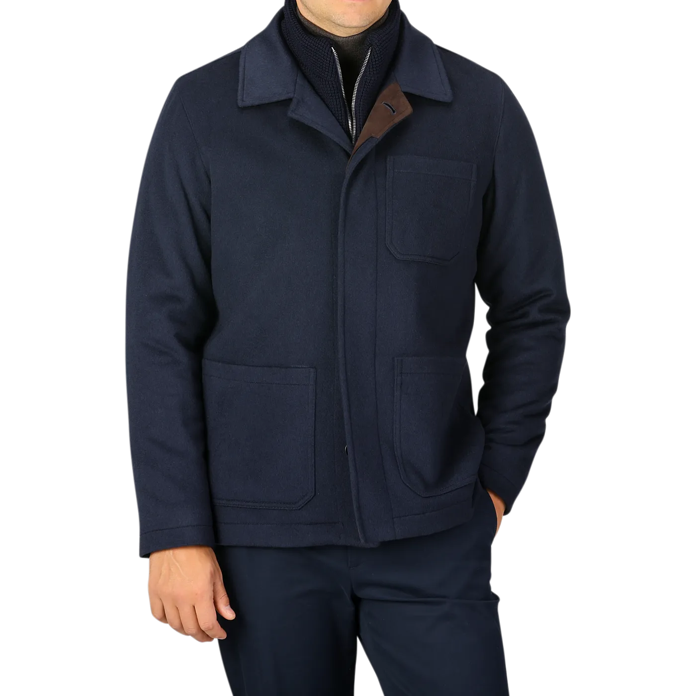 Navy Cashmere Half Padded Chore Coat
