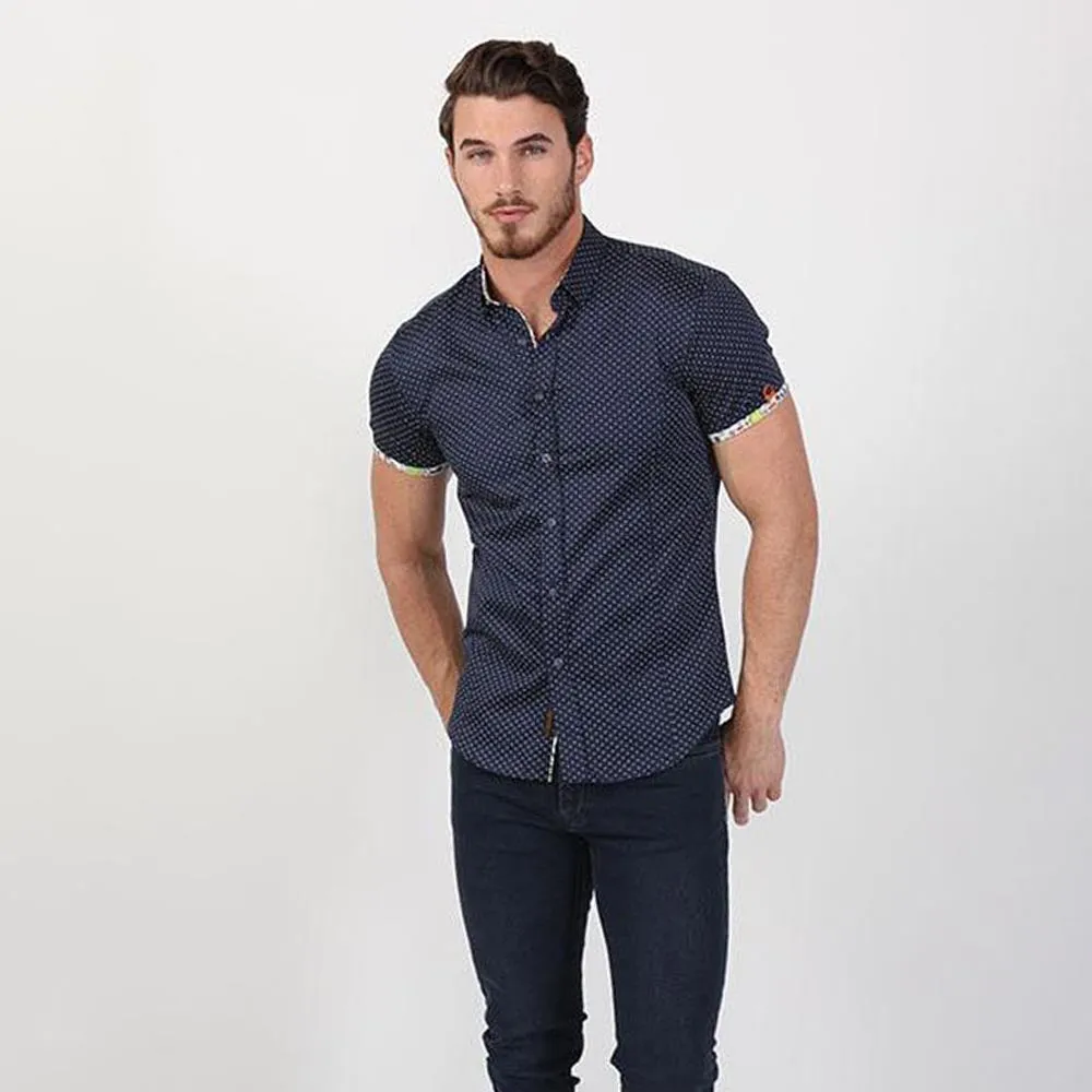 Navy Dot Print Short Sleeve Shirt