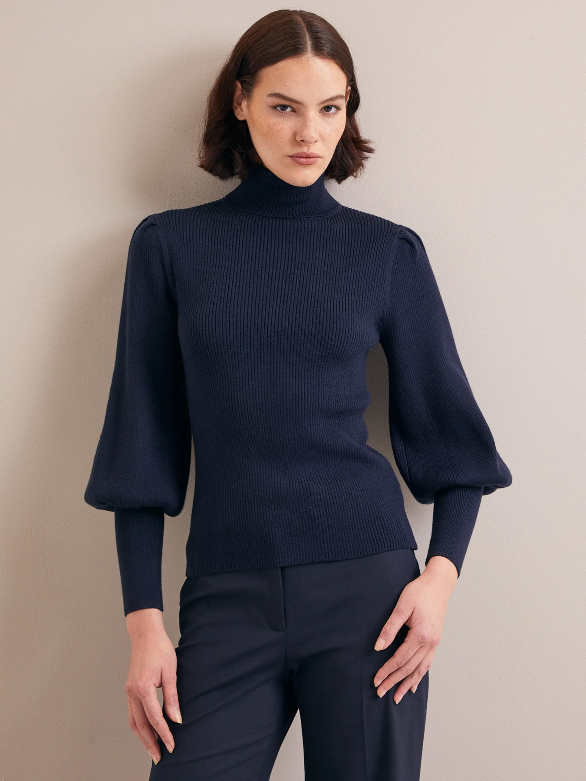 Navy Eva wool roll neck jumper
