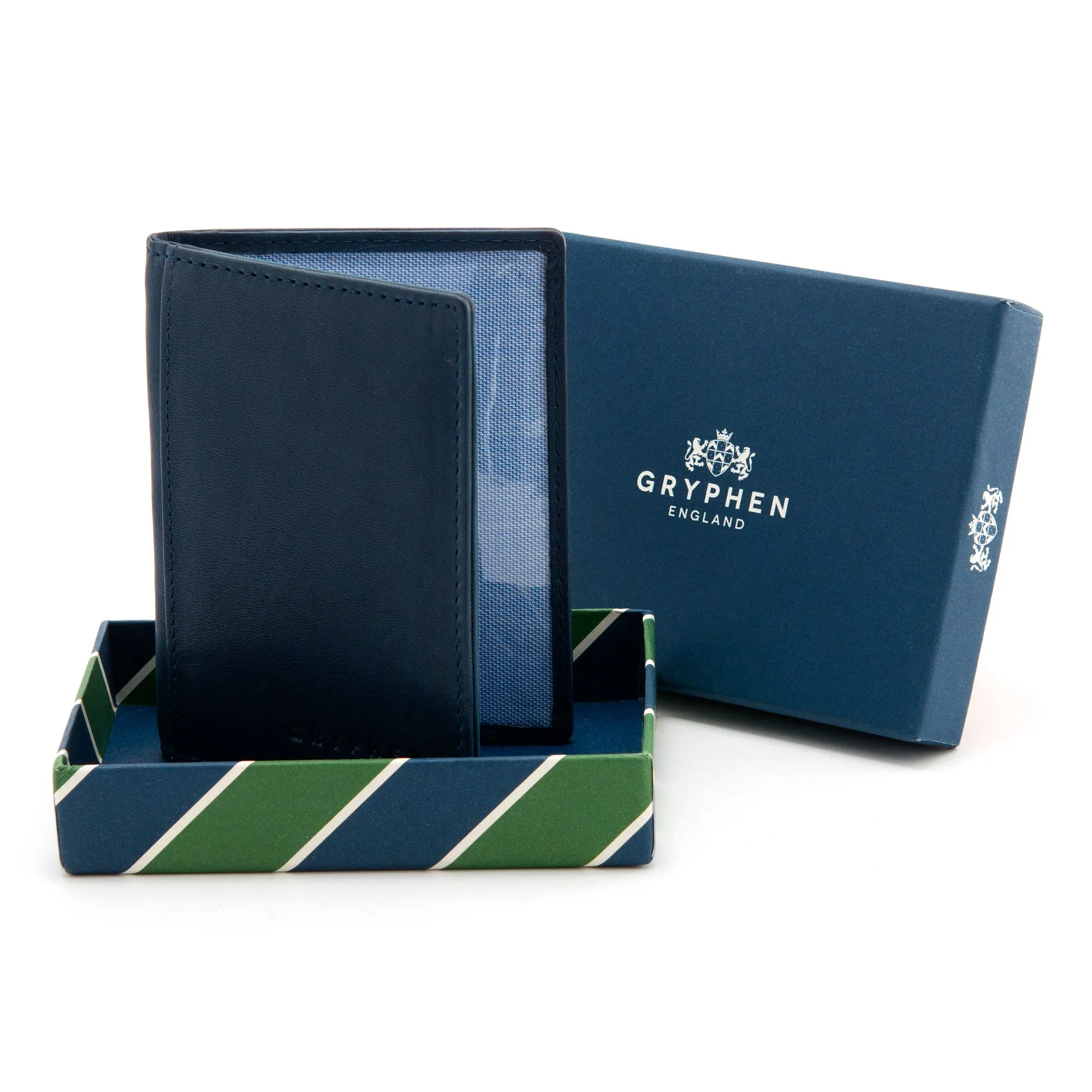 Navy Leather Oyster Card Holder by Gryphen
